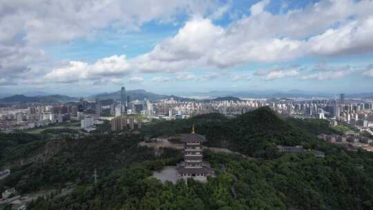 浙江台州白云飞瀑公园白云阁航拍