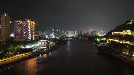 甘肃兰州中山桥夜景航拍