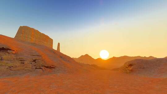 荒凉沙漠早晨太阳升起延时
