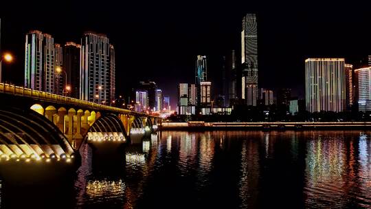 湖南长沙市中心五一商圈夜景航拍