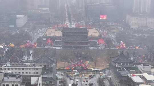 3倍风雪航拍西安永宁门城墙灯会