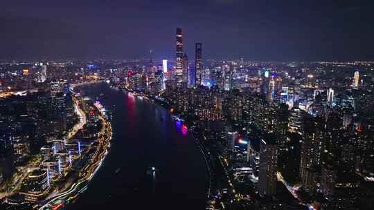 航拍上海外滩黄浦江陆家嘴城市夜景