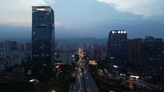 福建莆田CBD商务区夜景航拍