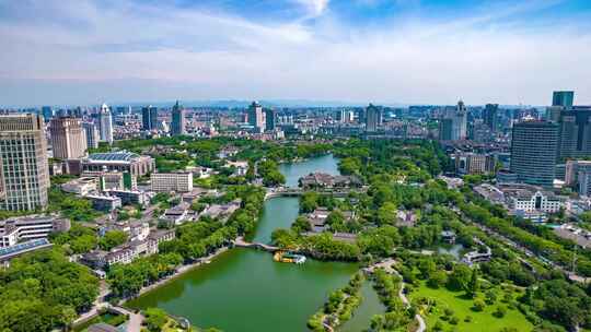 浙江宁波天一阁月湖景区航拍移动延时