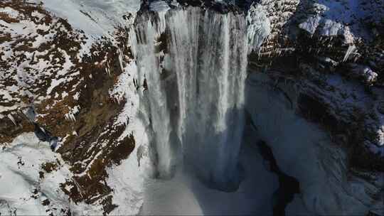 冰岛北极圈冬季塞里雅兰瀑布航拍
