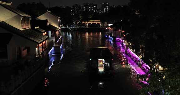 枫桥夜泊 江南古风运河游船夜景