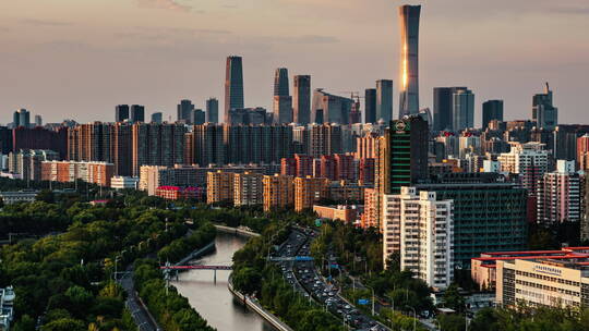 北京国贸东二环车流日转夜延时北京地标建筑