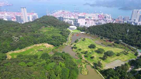 航拍深圳盐田恩上湿地公园风景