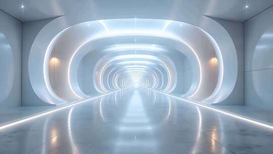 未来科技感白色走廊隧道