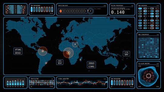 世界地图蓝色科技HUD屏幕节目医疗大数据