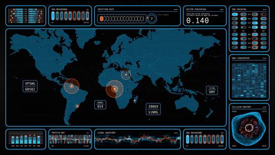 世界地图蓝色科技HUD屏幕节目医疗大数据视频素材模板下载