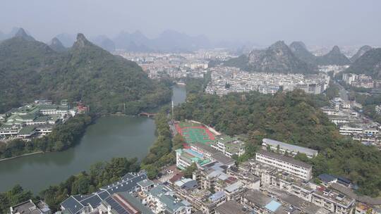 航拍广西桂林旅游景点城市地标建筑