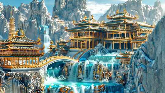 合集 中国风诗情画意亭台楼阁翡翠微缩风景