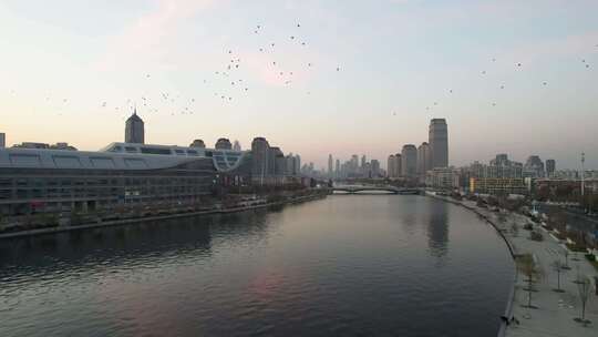 天津海河风景线日落风光