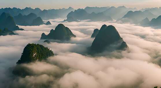 桂林山水合集山峰云海群山云雾缭绕自然风景