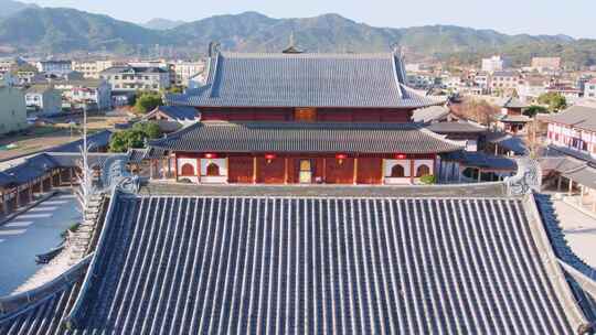 宁波宁海西店广德寺唐风寺庙建筑航拍