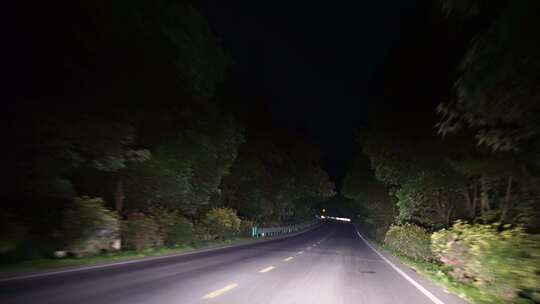 夜晚开车行驶在乡村公路夜间农村路驾驶汽车