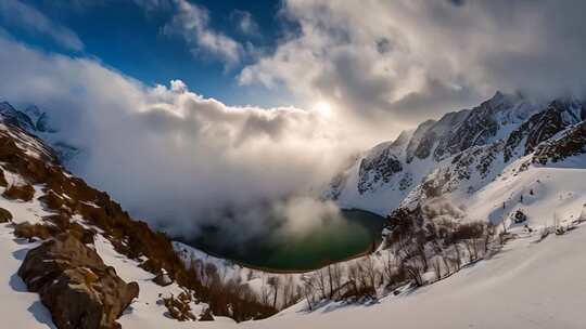 雪山下的湖泊自然风光