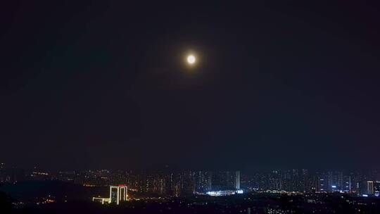 城市夜景明月视频素材模板下载