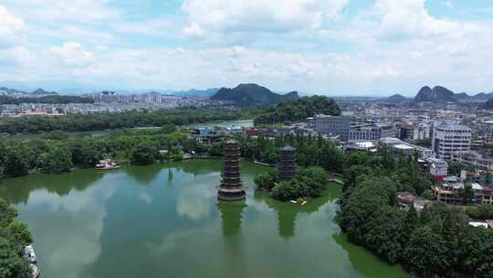 桂林象鼻山两江四湖航拍