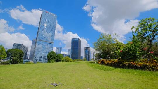 园林城市高楼建筑风光公园广场草地