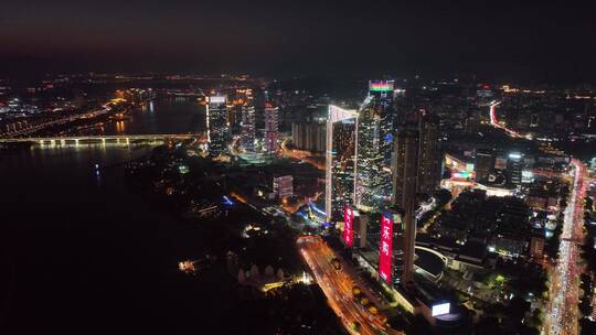 航拍福州闽江尤溪洲大桥道路江景