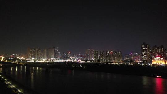 泉州晋江夜景航拍东海泰禾广场城市江滨夜景视频素材模板下载