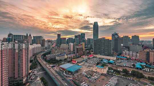 中国辽宁沈阳城市风景黄昏夜晚延时摄影