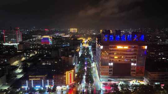 甘肃张掖城市大景夜景灯光交通航拍