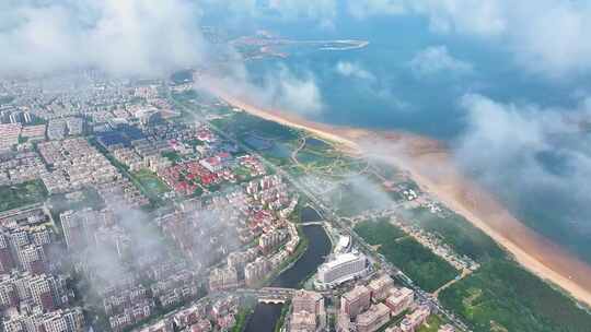 云朵海边航拍 日照海边航拍 沿海风光