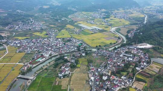 浙江杭州建德稻香小镇风光航拍