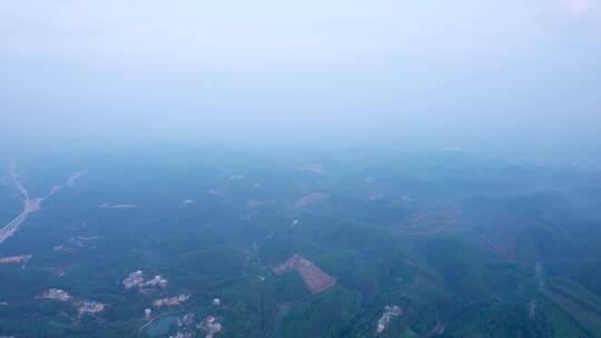 广西南宁乡村绿色山林与铁路航拍风光