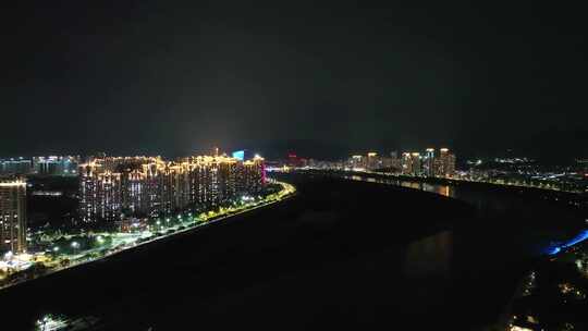 泉州夜景航拍晋江两岸夜晚风光江滨河流建筑