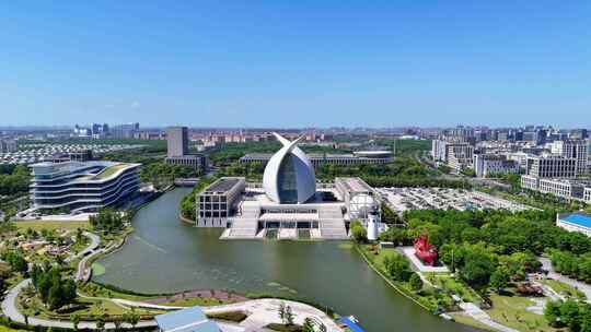 航拍上海临港新城 上海航海博物馆
