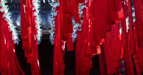 新年祝福祈福红丝带杭州灵顺寺升格空镜