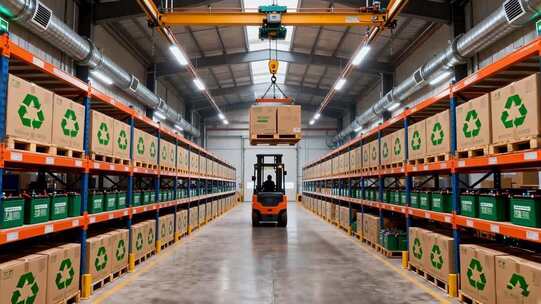 仓库内叉车吊运货物场景