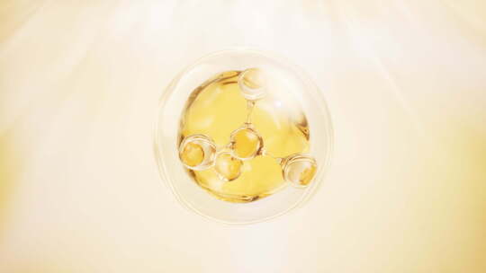 透明分子与金色液滴3D渲染