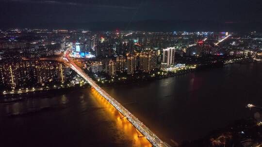 航拍福州闽江尤溪洲大桥道路江景