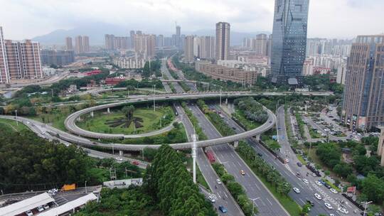 航拍福建莆田城市高架立交桥