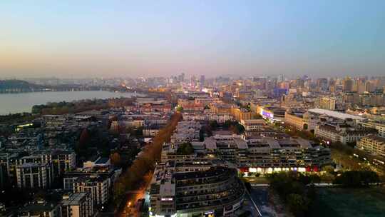 杭州西湖景区吴山广场夜景航拍