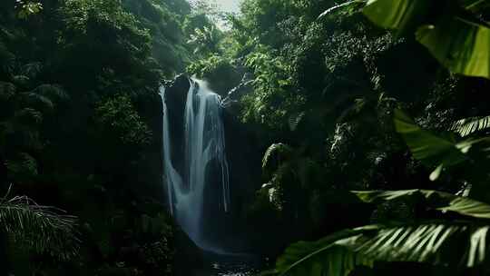 热带雨林森林中的瀑布自然景观