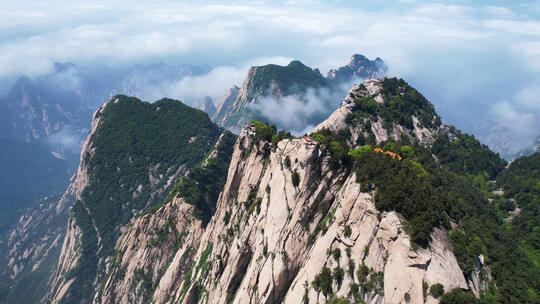 航拍陕西西岳华山山顶云海自然风光