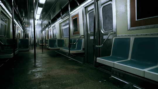 空座位的黑暗地铁车厢
