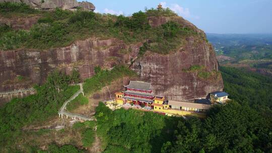 航拍广东河源龙川霍山风景区灵山寺等景点