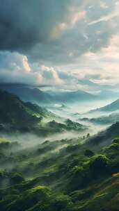 AI云雾缭绕的山脉美景