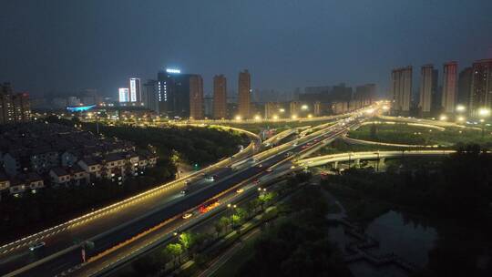 洛阳隋唐立交桥交通夜景航拍