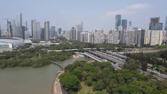 航拍深圳城市南山区春笋大厦深南大道