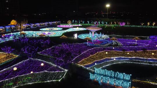 宁波达人村夜景4K航拍原素材