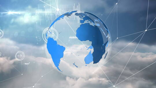 4k云层中旋转地球全球网络科技素材