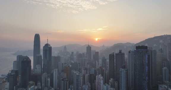 香港中西区清晨日出航拍